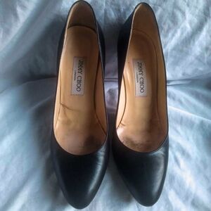 Jimmy Choo Black Leather Heels Pumps Womens Size 8 Luxury Designer Minimalism